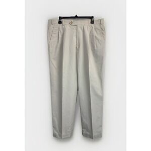 Berle Dress Pants Mens 38X30.5‎ Trousers Pleated Cuffed Cotton Blend Khaki